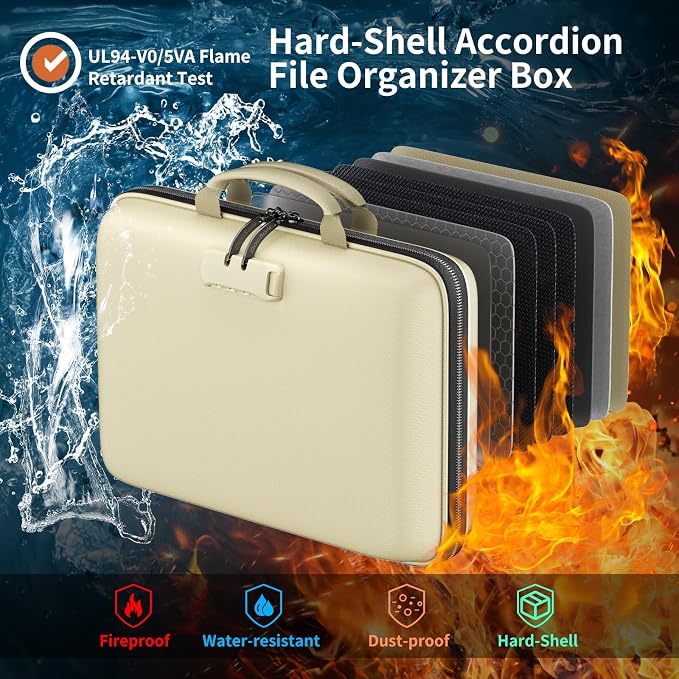 Fireproof Document Box with Lock & File Organizer