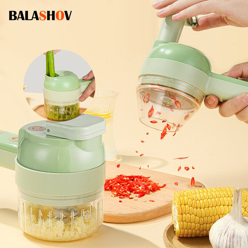 4-in-1 Electric Vegetable Cutter – Wireless Food Chopper & Garlic Masher