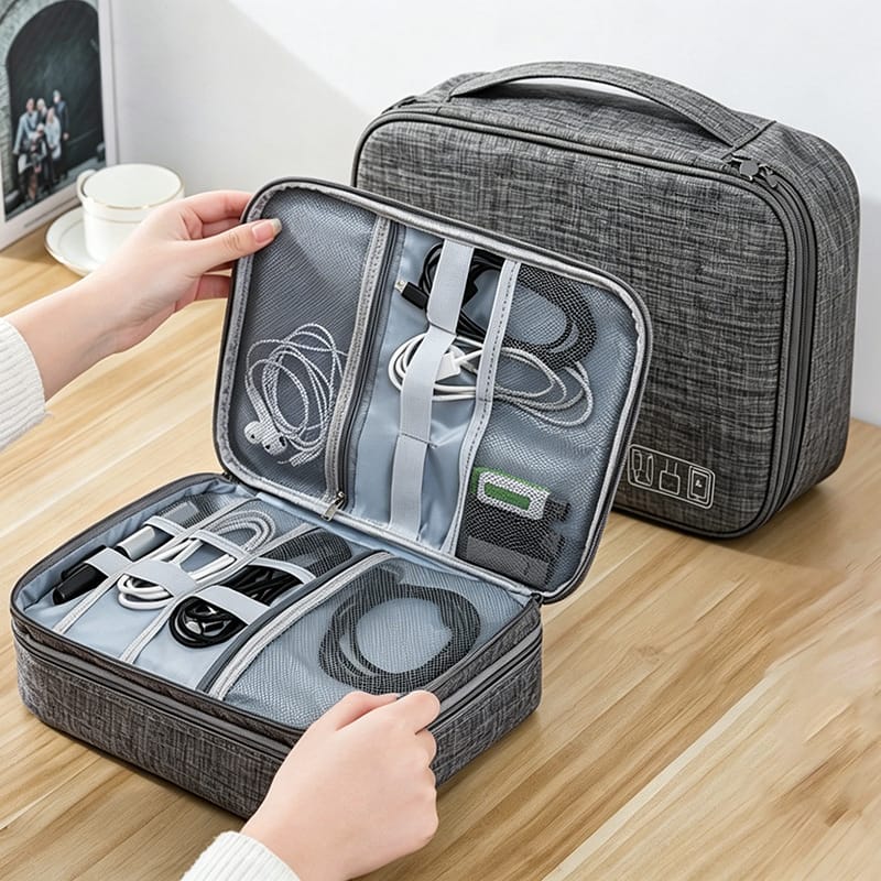 3-Layer Travel Organizer Bag – Charger, Cable & Gadget Storage Case
