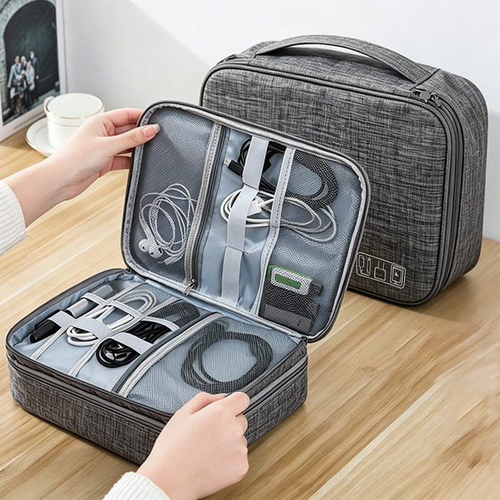 3-Layer Travel Organizer Bag – Charger, Cable & Gadget Storage Case