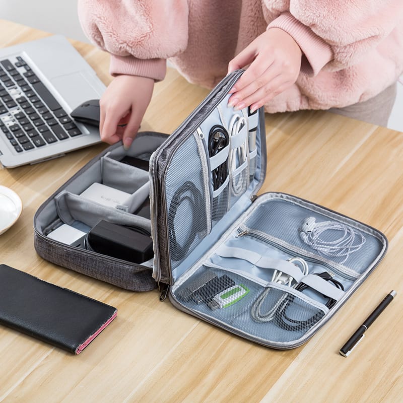 3-Layer Travel Organizer Bag – Charger, Cable & Gadget Storage Case