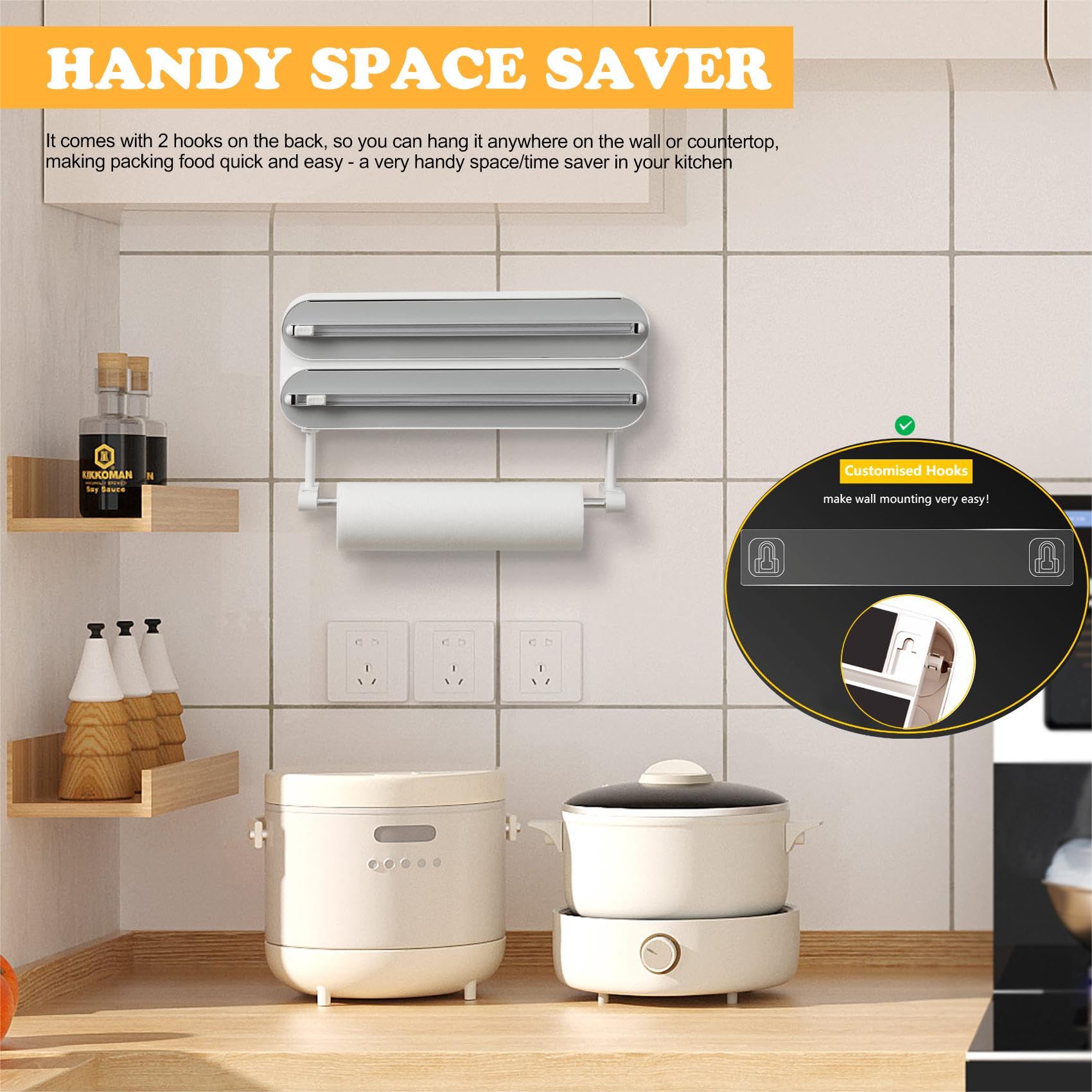 3-in-1 Wall-Mounted Wrap Dispenser – Cling Film, Foil & Paper Towel Holder with Cutter