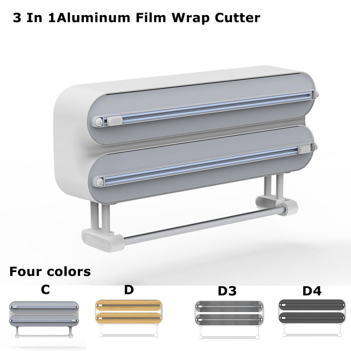 3-in-1 Wall-Mounted Wrap Dispenser – Cling Film, Foil & Paper Towel Holder with Cutter
