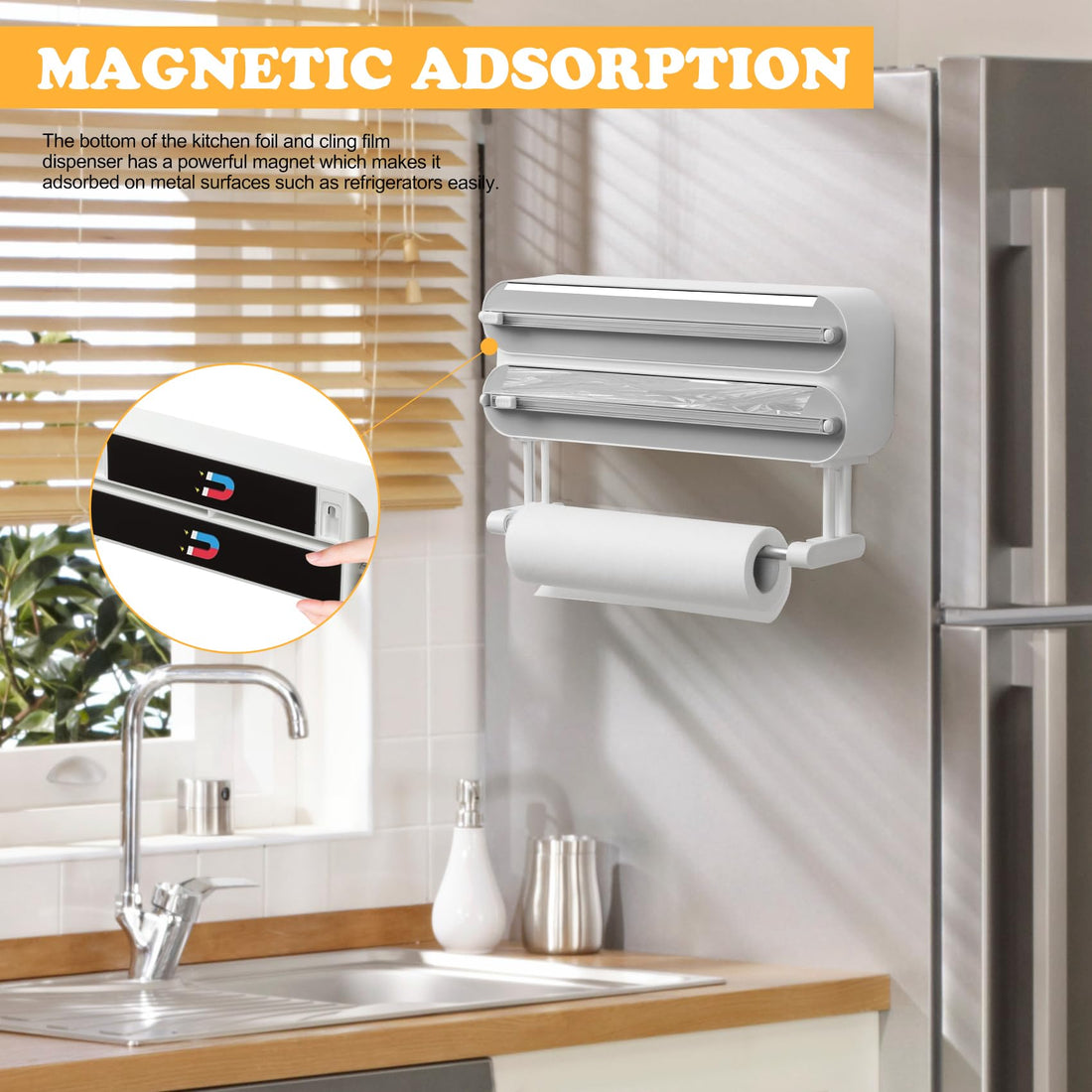3-in-1 Wall-Mounted Wrap Dispenser – Cling Film, Foil & Paper Towel Holder with Cutter