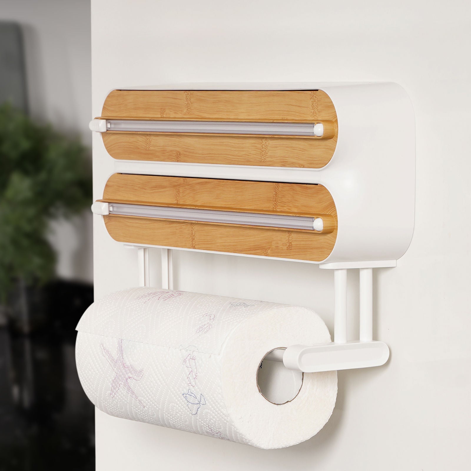 3-in-1 Wall-Mounted Wrap Dispenser – Cling Film, Foil & Paper Towel Holder with Cutter