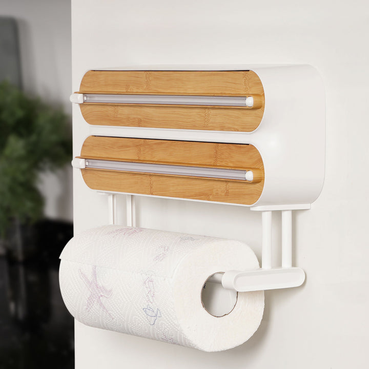 3-in-1 Wall-Mounted Wrap Dispenser – Cling Film, Foil & Paper Towel Holder with Cutter