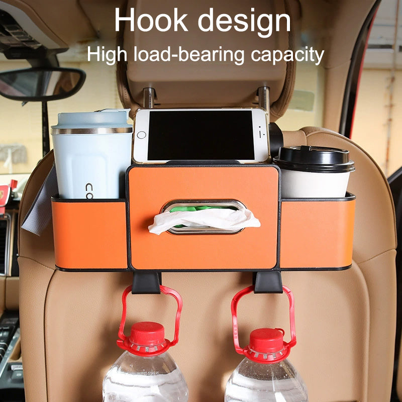 Car Back Seat Organizer – 2 Cup Holders, Tissue Box & Multi-Pocket Storage | Travel & Family Car Essentials